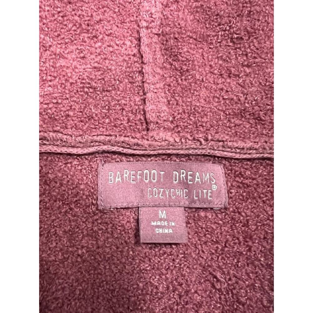 Barefoot Dreams CozyChic Lite Relaxed Hooded Cardigan Pockets Berry M A006831 - Picture 6 of 10